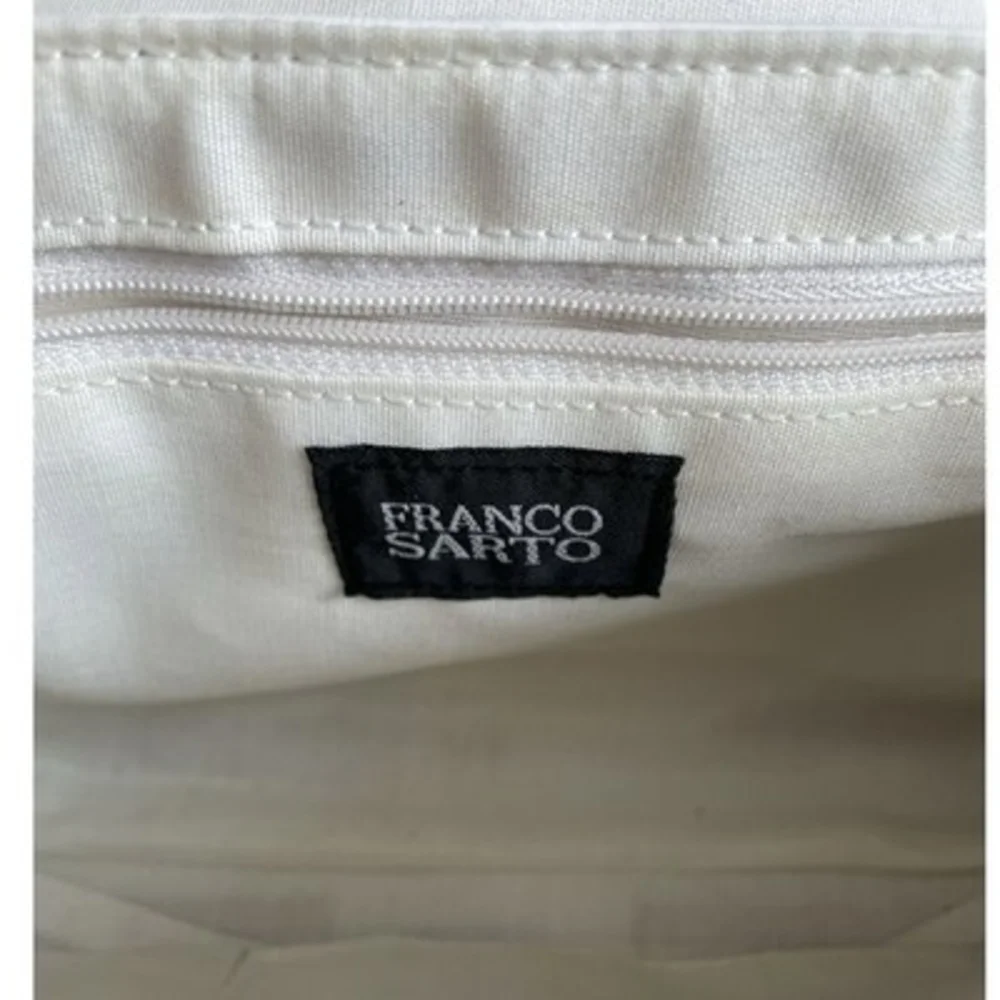 Vintage Franco Sarto White Leather Shoulder Bag Faux Croc Trim Y2K 10